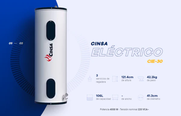 Calentador Eléctrico De Depósito Cinsa 220V 4.0Kw 109L Pv1108
