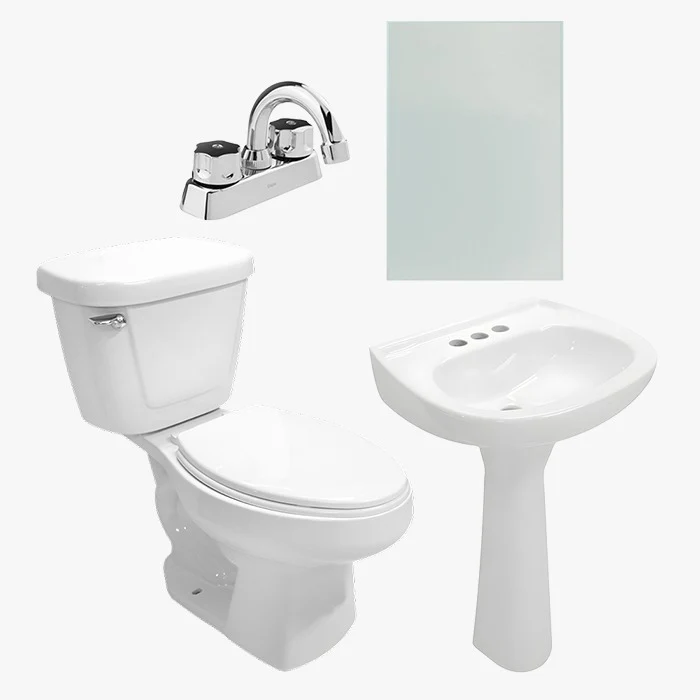 Combo Baño Ultra Ecológico Jazmín: 3.8L con Lavabo de Pedestal y Espejo Biselado