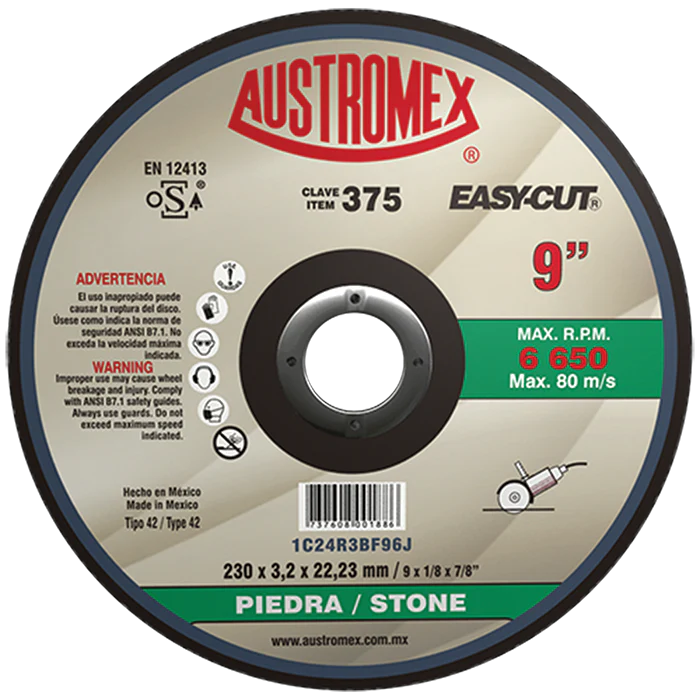 Disco de Corte Piedra 9Pulgadas Austromex 375 para Esmeriladora