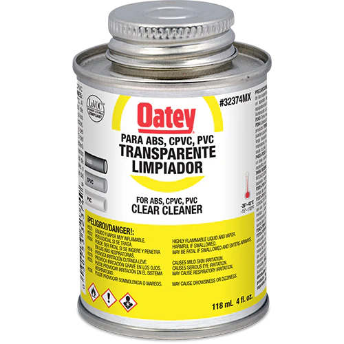 Limpiador Transparente Para Tubos Y Conexiones De Pvc/Cpvc (4 Oz / 118 Ml), Modelo 32374Mx, Oatey Pg3172