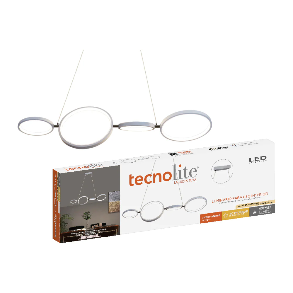 Luminaria Colgante Decorativa 4 Aros Led Integrado 33W 3000K Blanca Modelo 33Ctlled168Mv30B - Image 9
