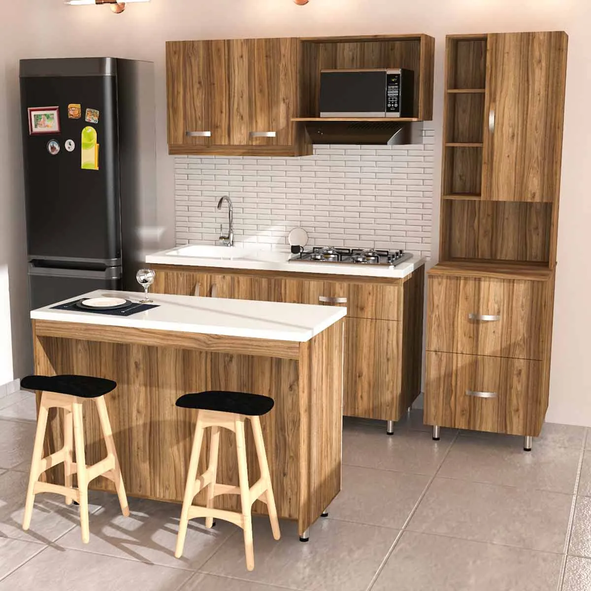 Mueble Barra 140X60 Cm Con Mesón Brillante Granito Perla Y Muebles En Color Gales Bochetti 1241215