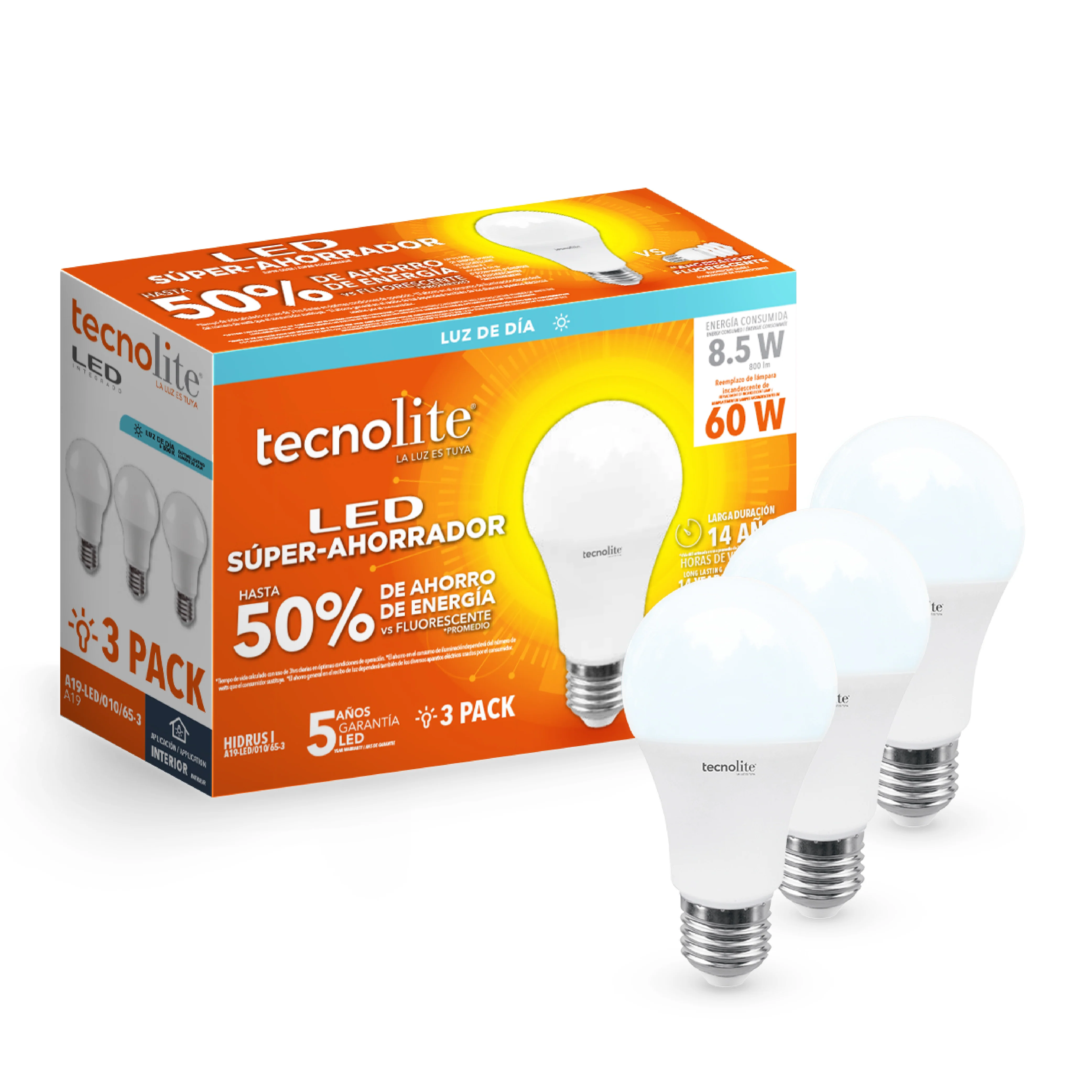 Paquete De 3 Lámparas Led A19 8.5W Ef7192 - Image 3