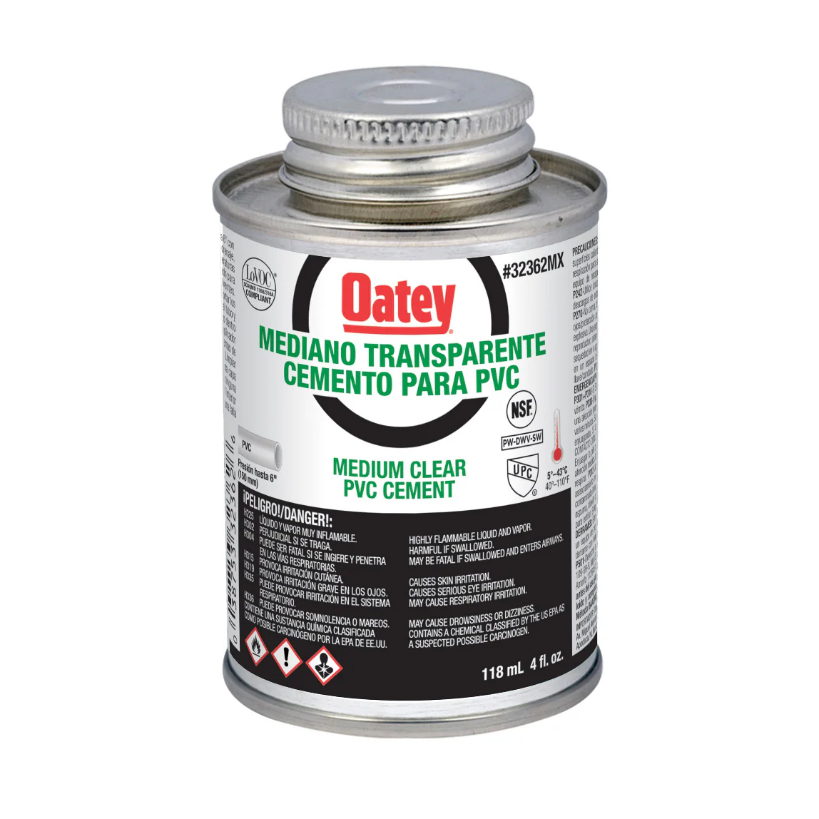 Pegamento Para Pvc Transparente (4 Oz / 118 Ml), Modelo 32362Mx, Oatey Pg3151