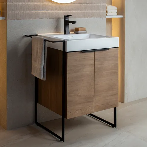 Vanity A Piso Castaño con Lavabo Blanco 70x86.6 cm