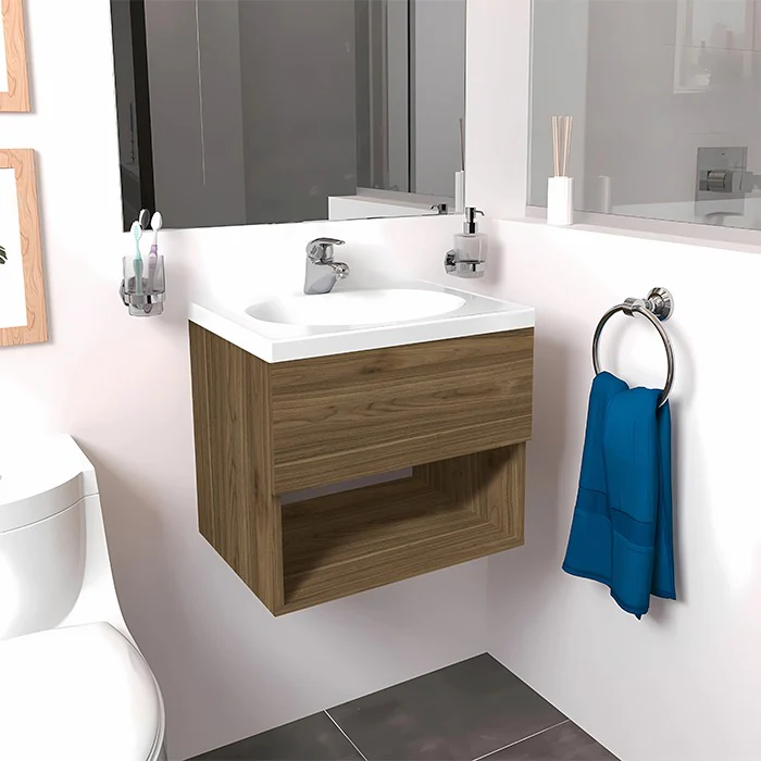 Vanity Trento 48X38X40 Cm De Melamina Color Gales Con Lavamanos En Marmolina Eco Blanco Bochetti 1152107